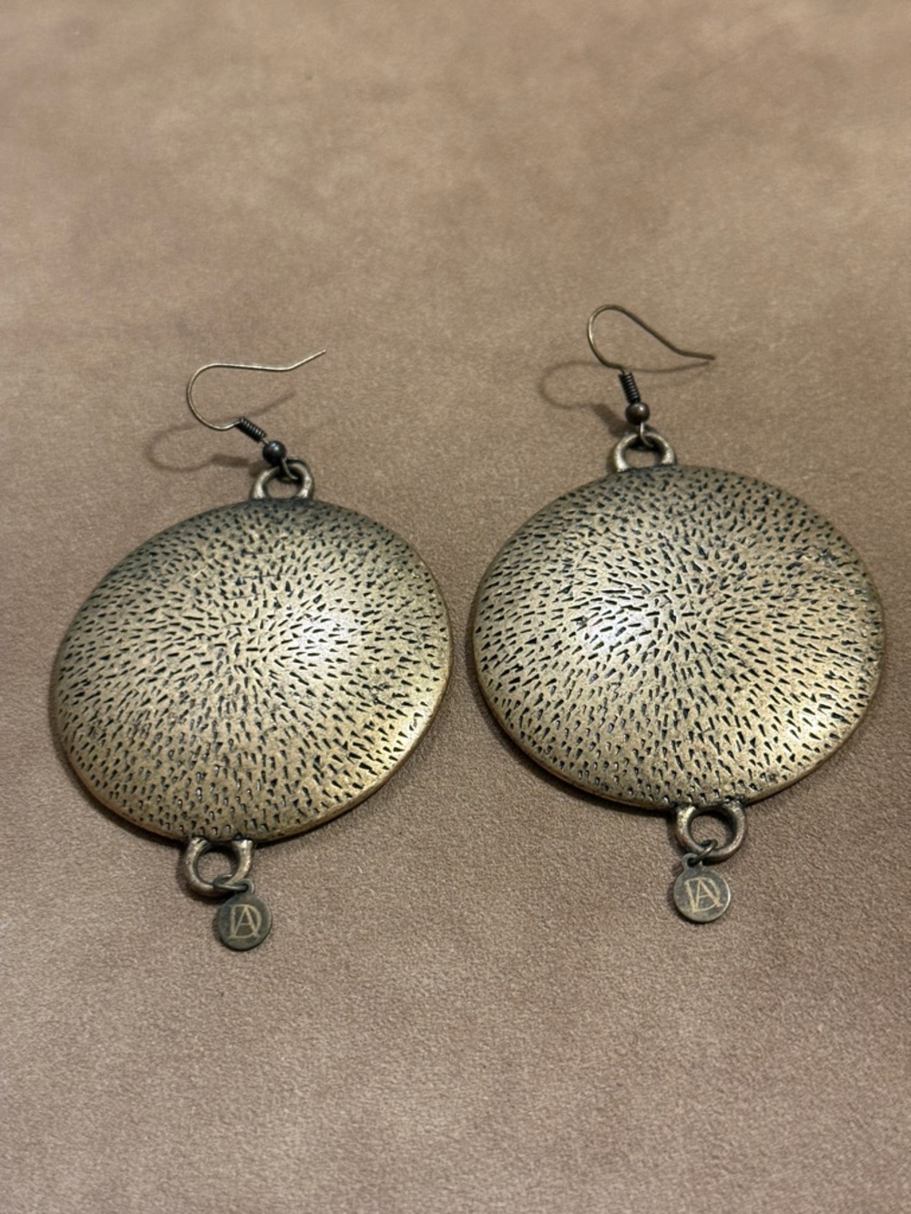 Bronze Gold Disc Drop Earrings - Picture 2 of 5